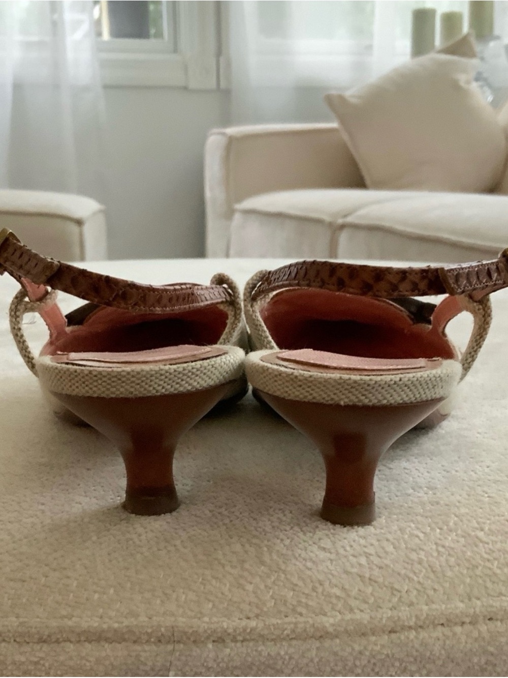 Salvatore Ferragamo White and Brown Pointed Slingback Mules - Picture 7 of 7